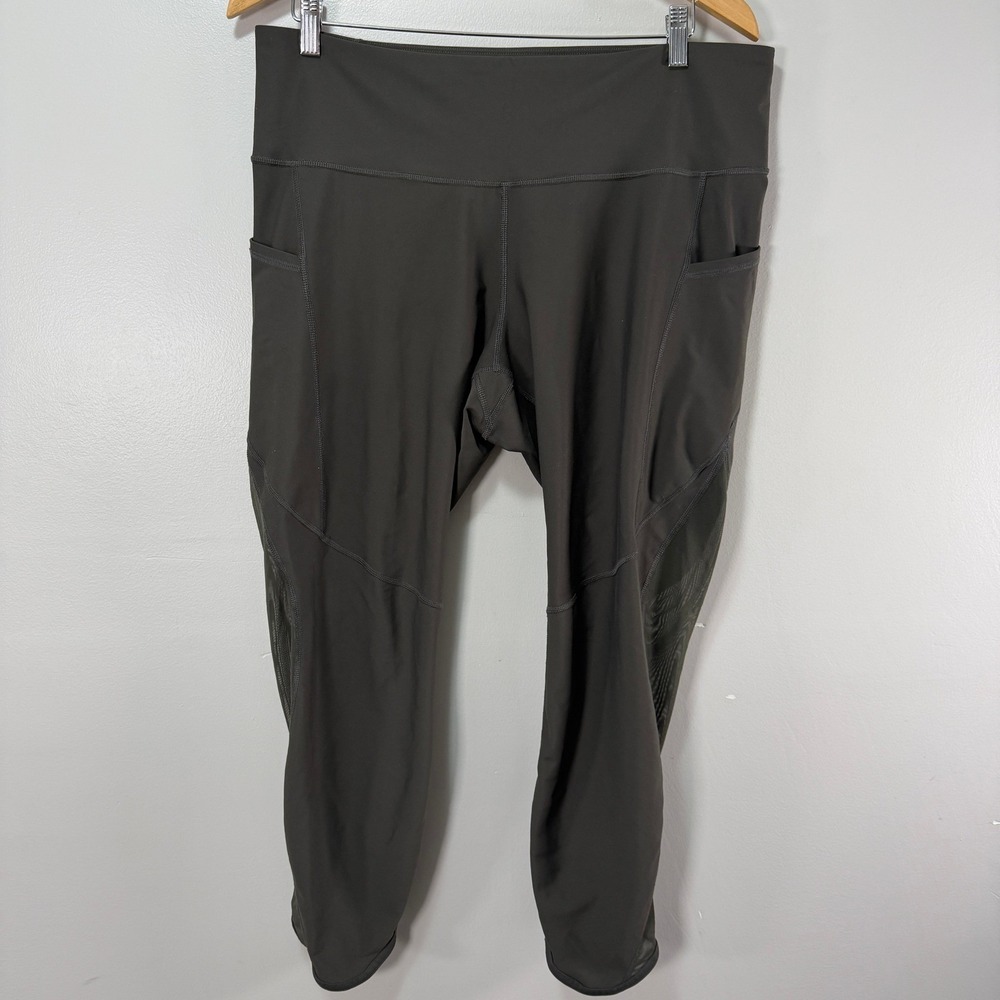 Old Navy Active Powersoft High Rise Leggings 2X Mesh Panel Pockets Dark Green